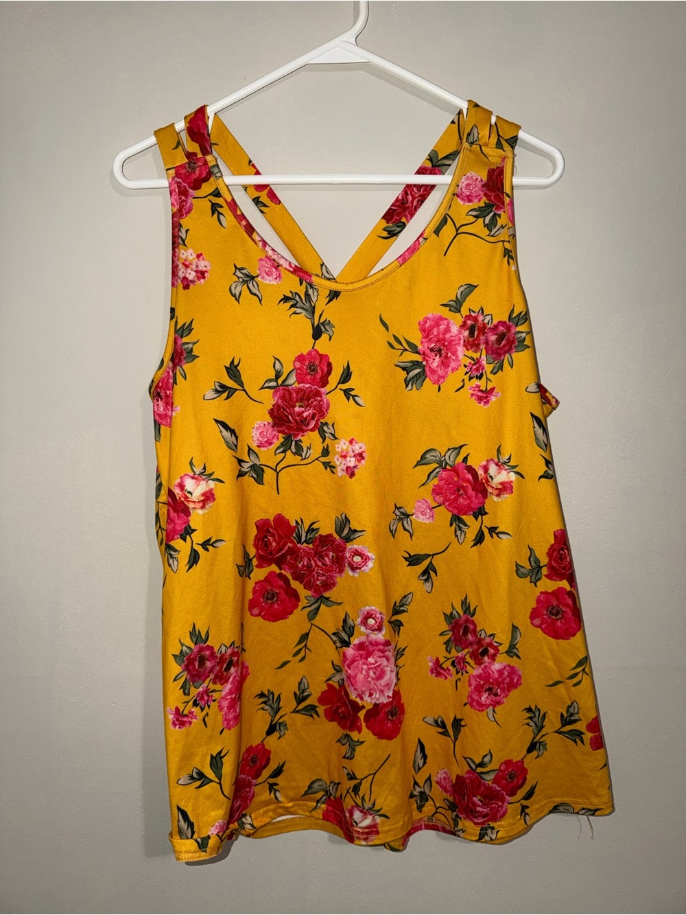 Mustard Yellow Pink Floral Strappy Tank Top – Size L